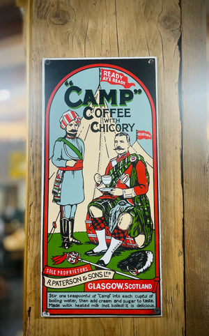 Camp Coffee with Chicory Enamel Sign